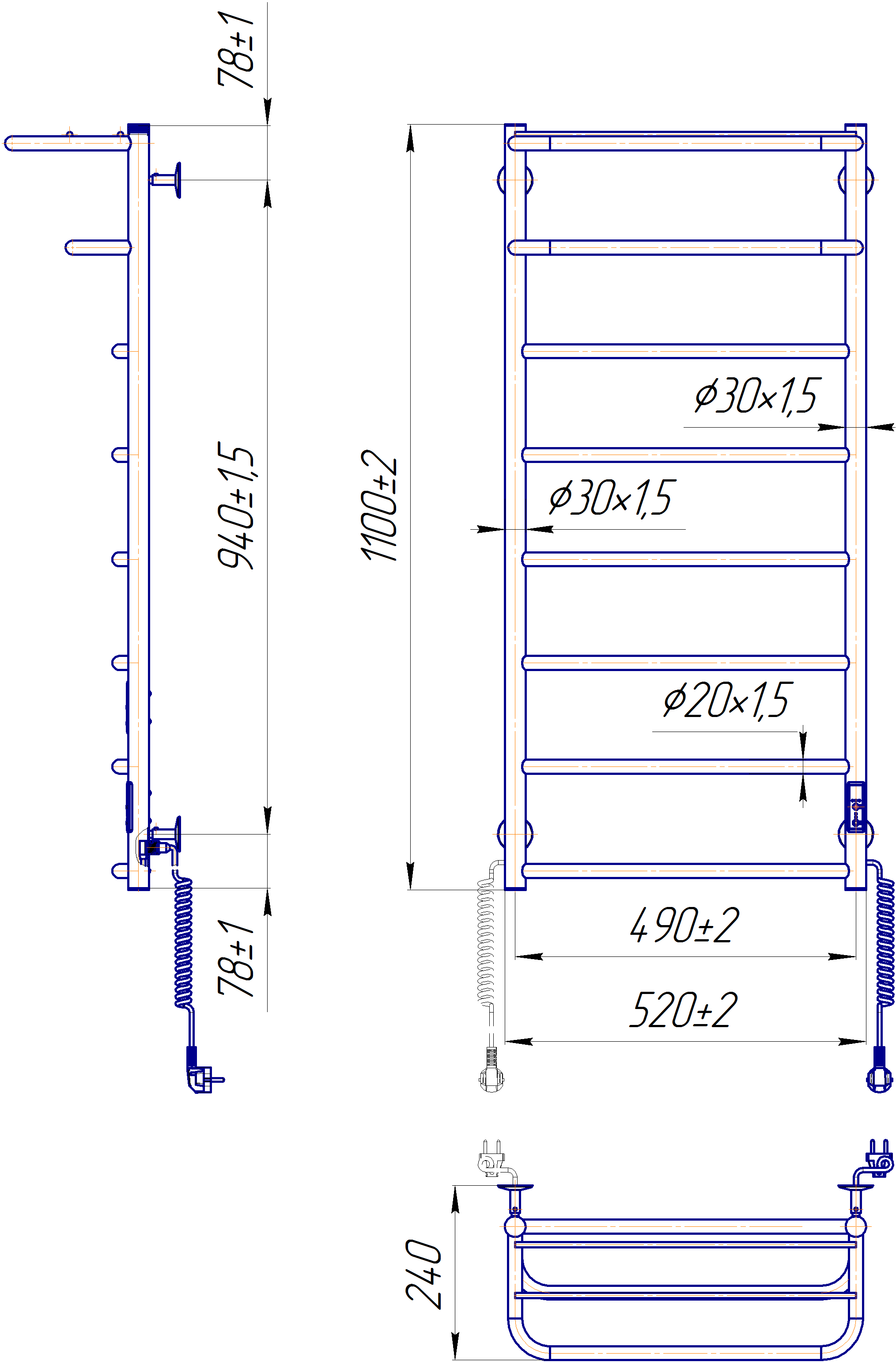 Електрична рушникосушарка Hotel-І 1090х530/240 TR К 4