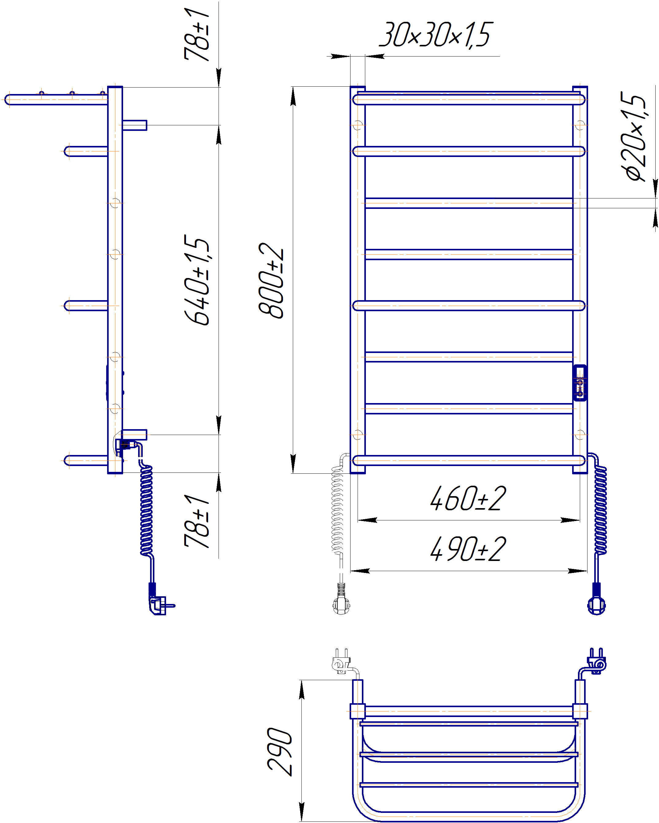 Електрична рушникосушарка Люксор-I 800х500/290 TR К 4