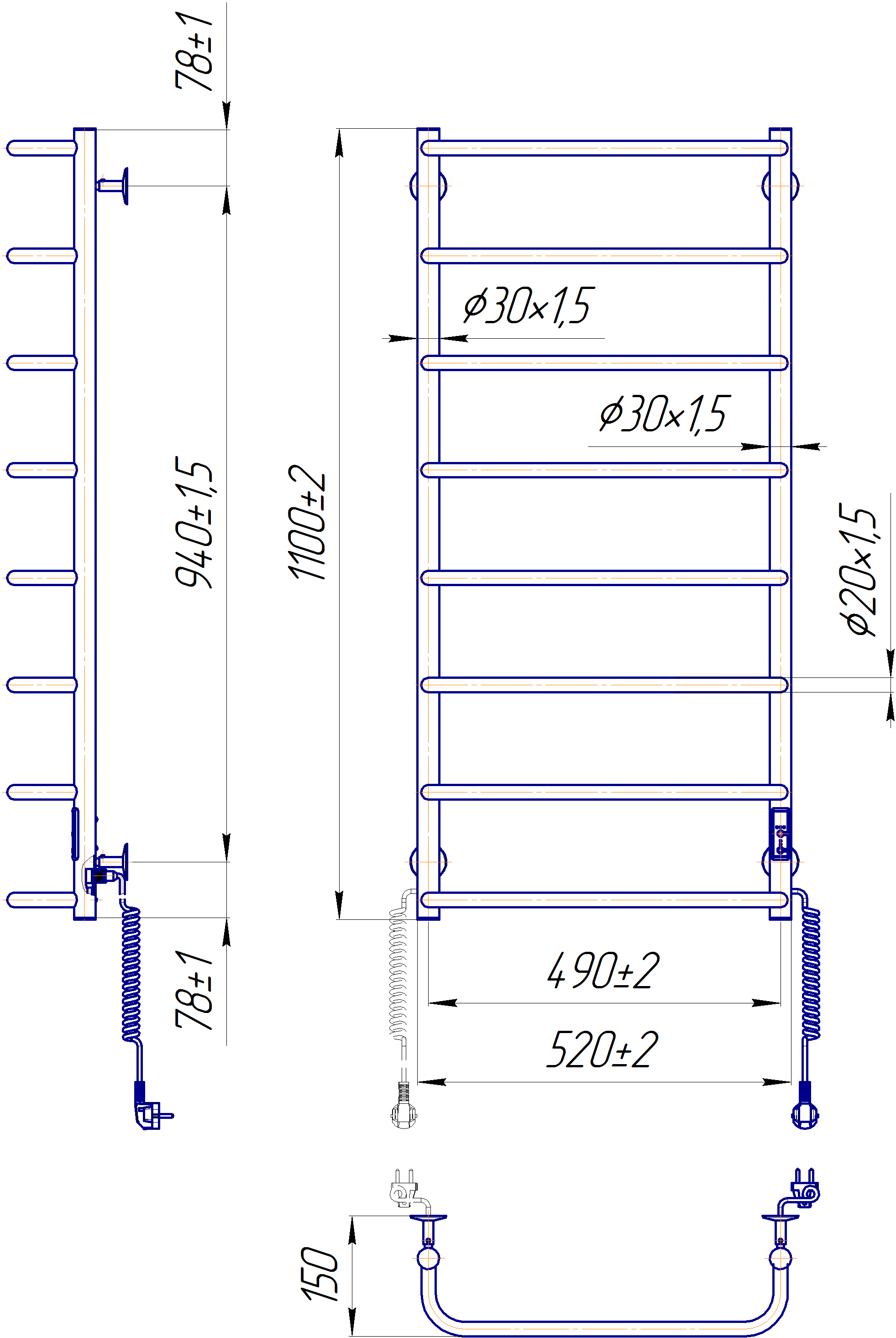 Електрична рушникосушарка Стандарт НР-І 1090х530/150 TR К білий мат 2
