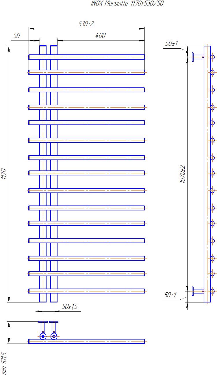Водяна рушникосушарка Inox Марсель 1170х530/50 4