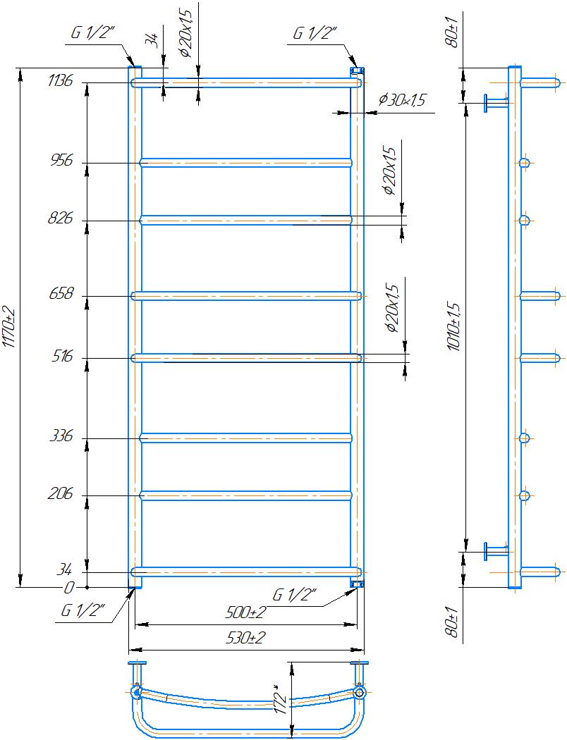 Водяна рушникосушарка Inox Люкс HP 1170х530/500 4