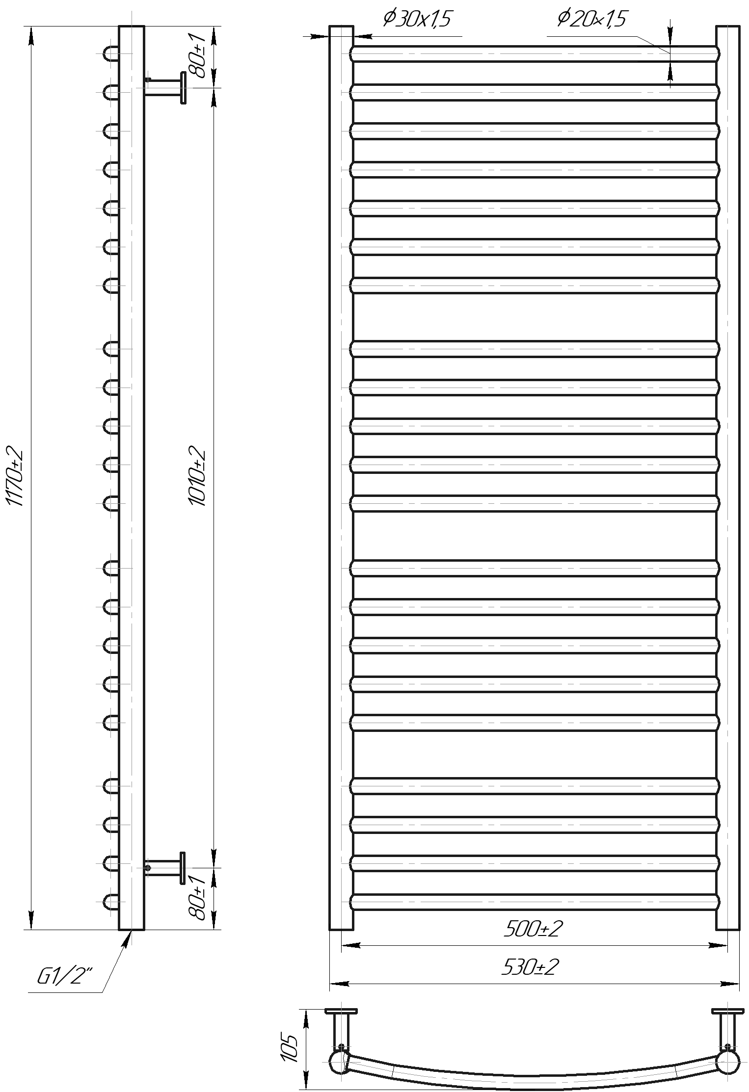 Водяна рушникосушарка Inox Фенікс 1170х530/500 4