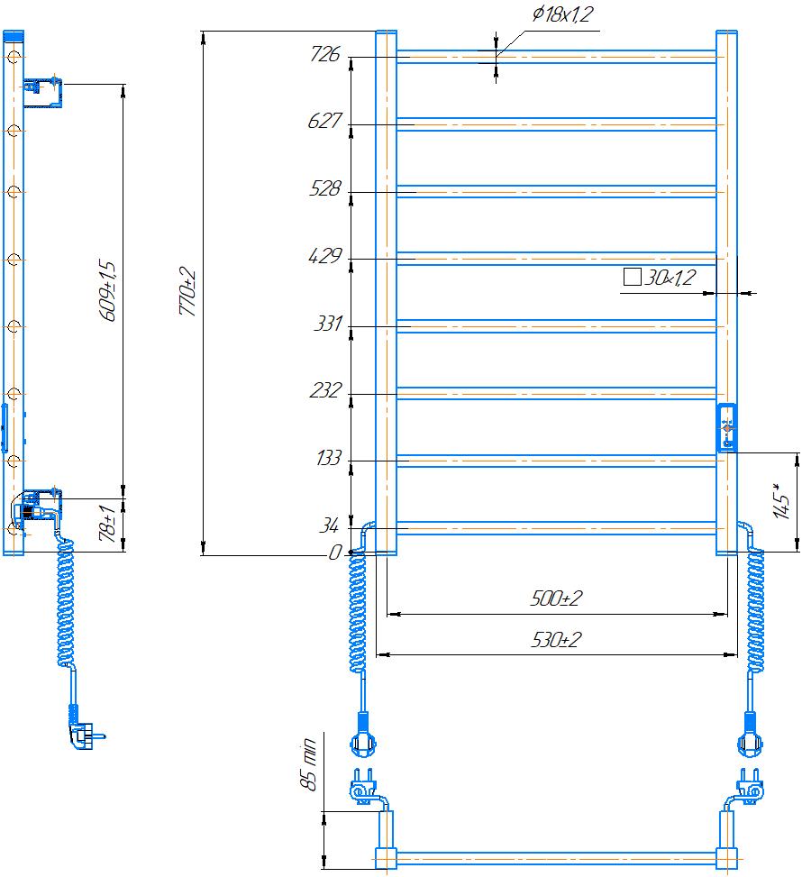 Електрична рушникосушарка HF Leeds 770x530 чорний мат 5
