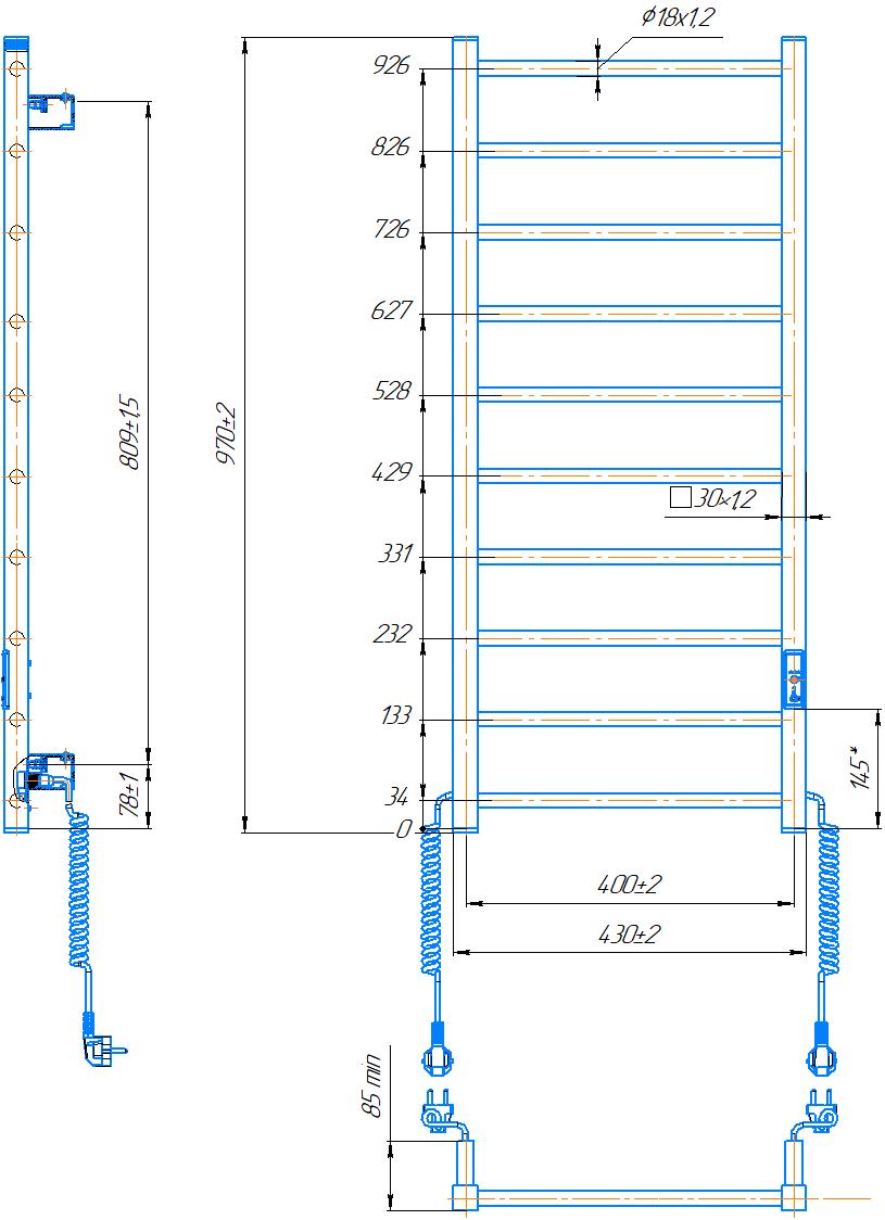 Електрична рушникосушарка HF Leeds 970x430 чорний мат 5