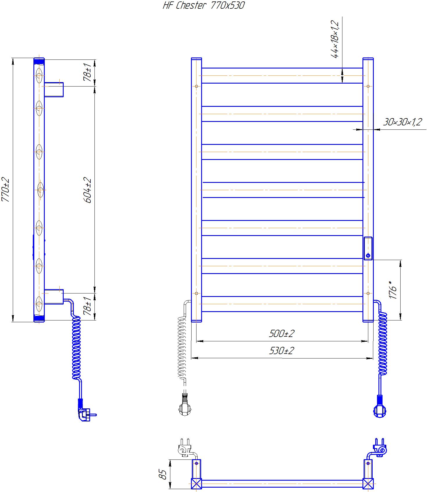 Електрична рушникосушарка HF Chester 770x530 чорний мат TR 4.0 4